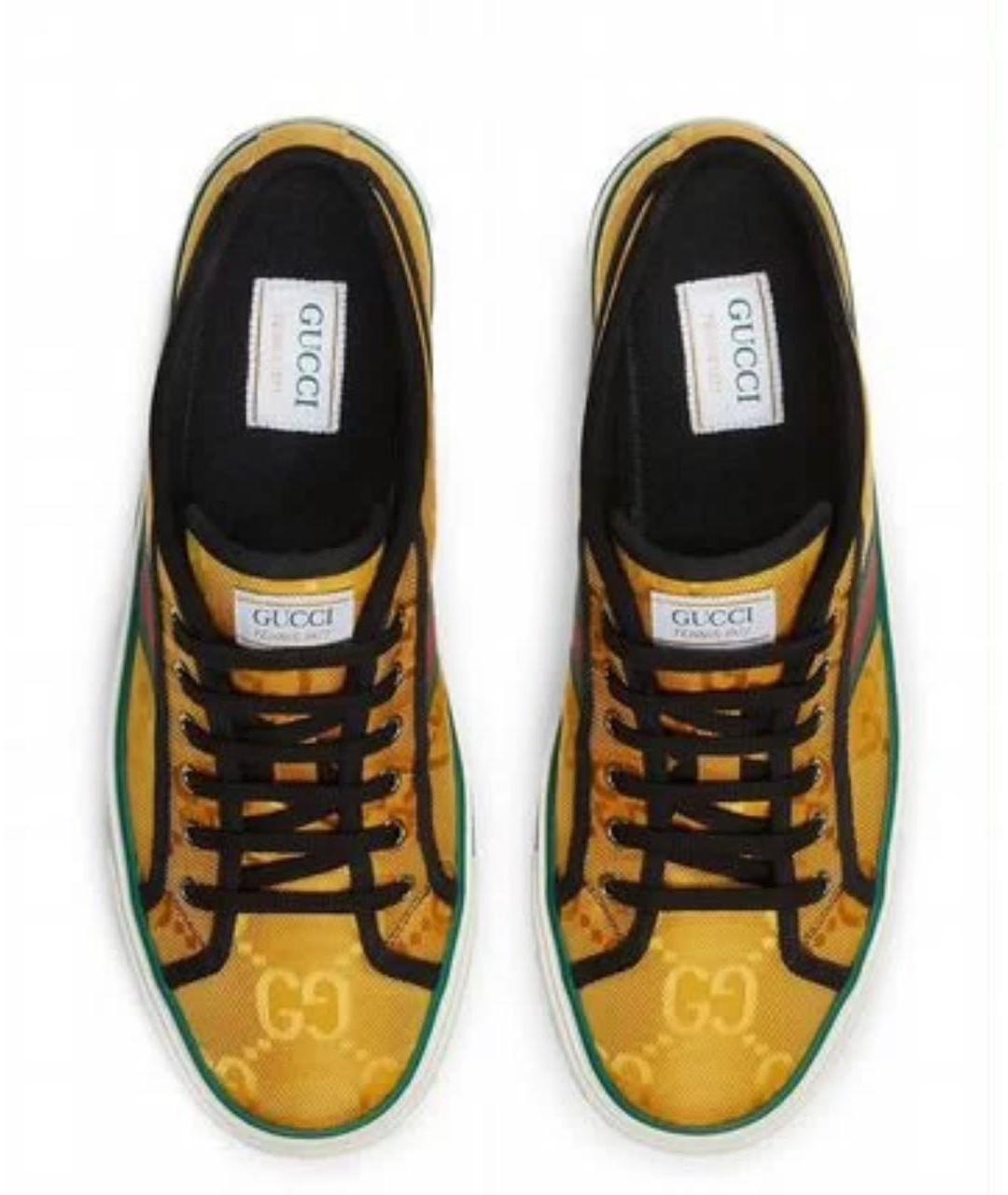 GUCCI Горчичные текстильные низкие кроссовки / кеды, фото 2