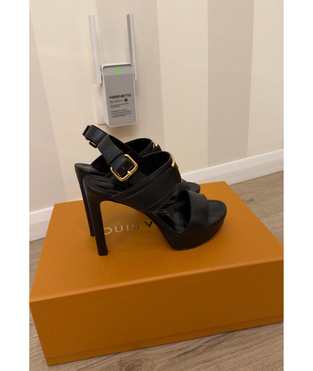 LOUIS VUITTON Черные кожаные босоножки, фото 9