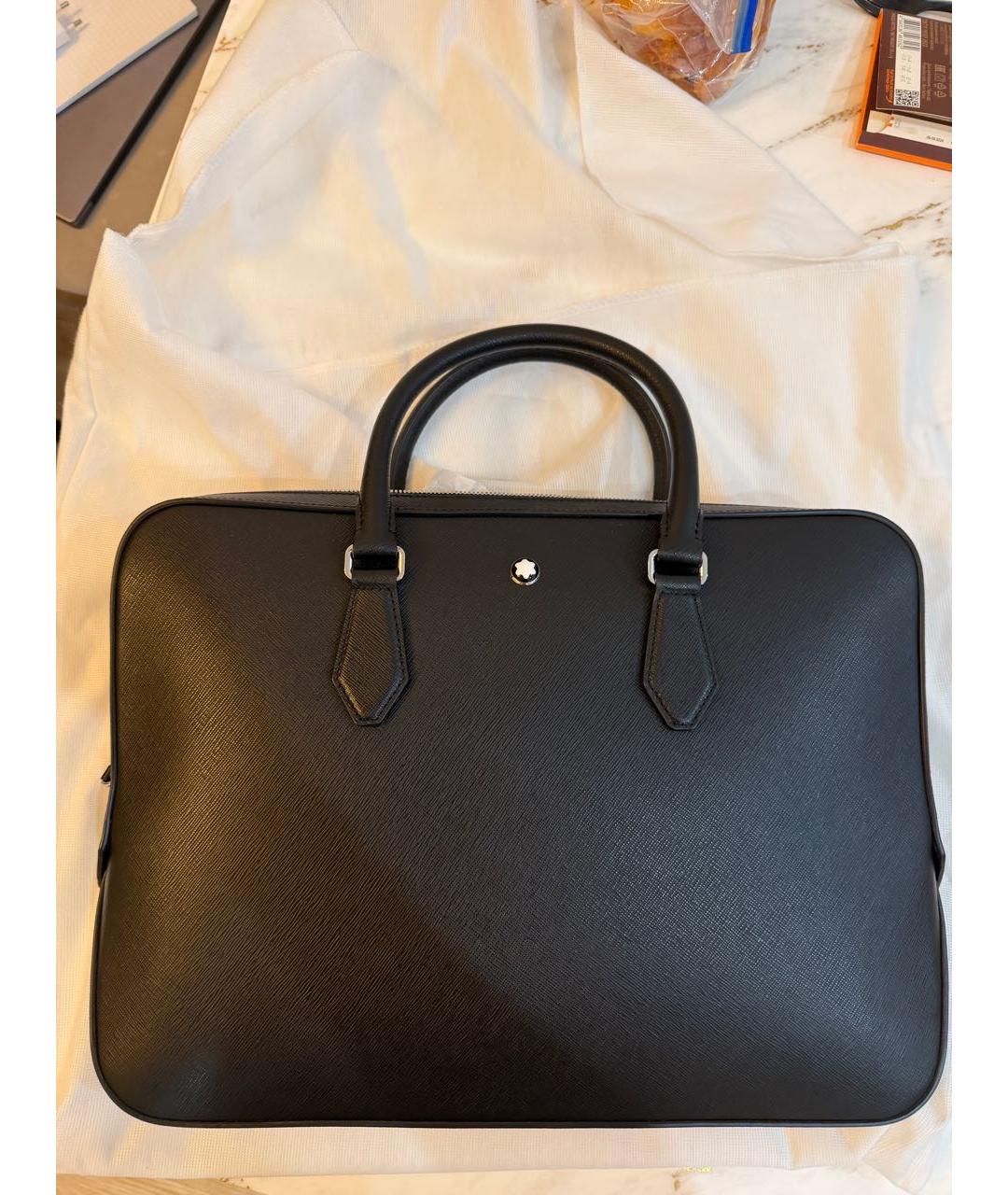 MONTBLANC Черный кожаный портфель, фото 2
