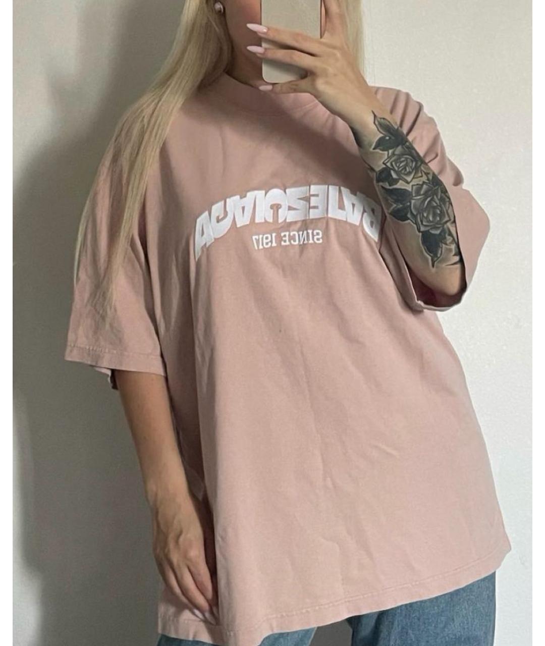 BALENCIAGA Розовая хлопковая футболка, фото 2