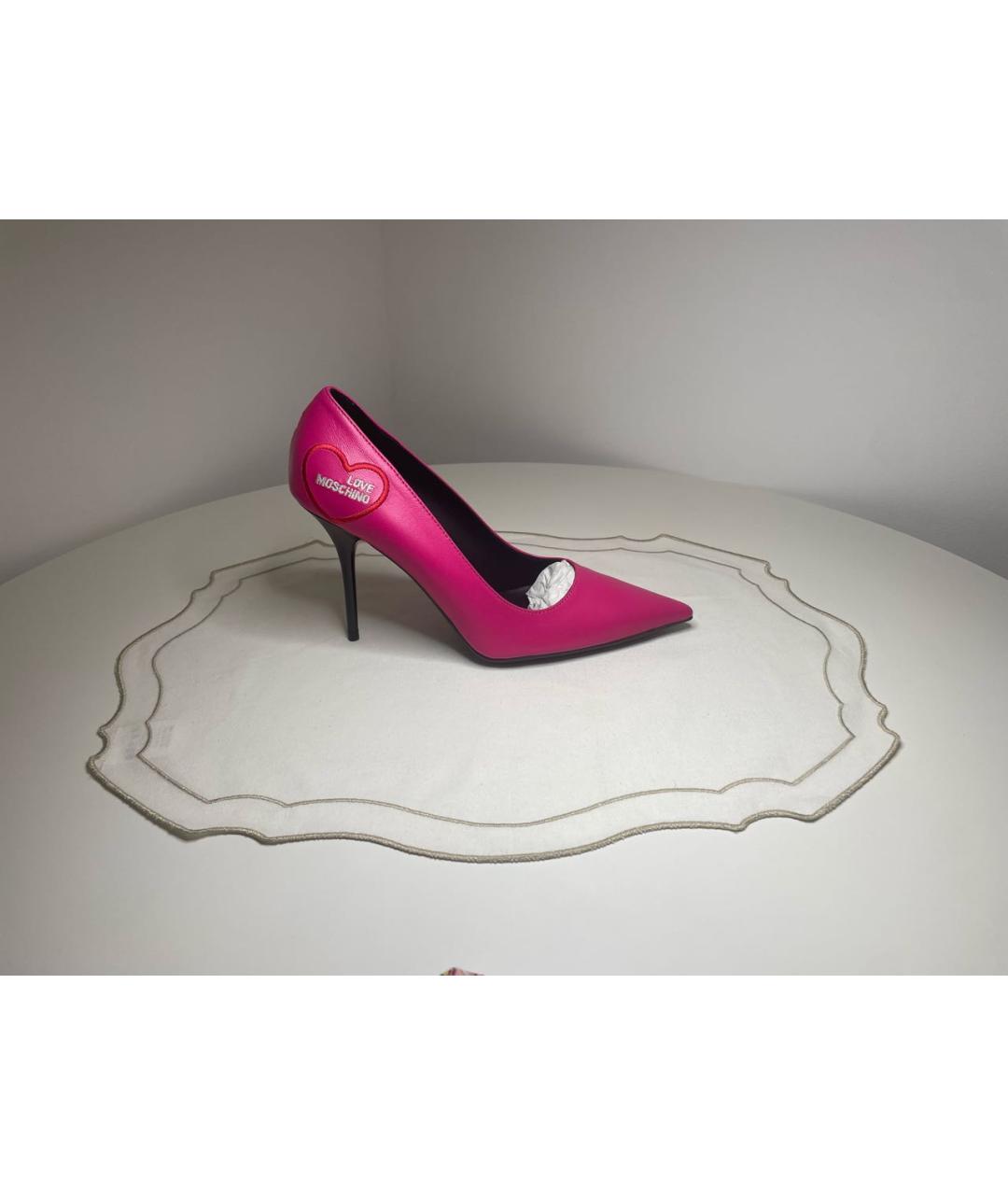 LOVE MOSCHINO Фуксия кожаные туфли, фото 5