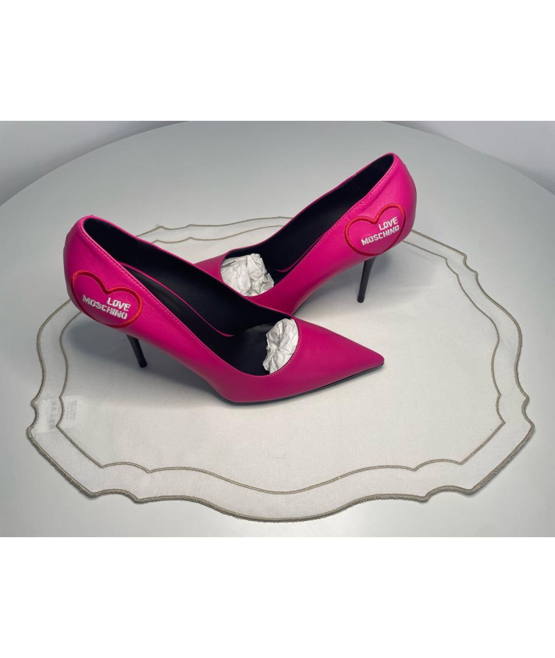 LOVE MOSCHINO Фуксия кожаные туфли, фото 3