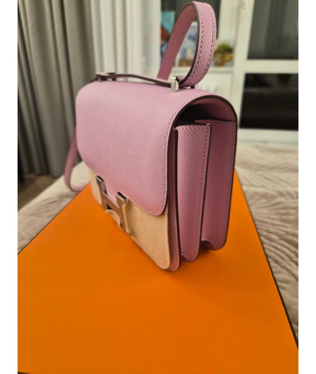 HERMES Розовая кожаная сумка через плечо, фото 2