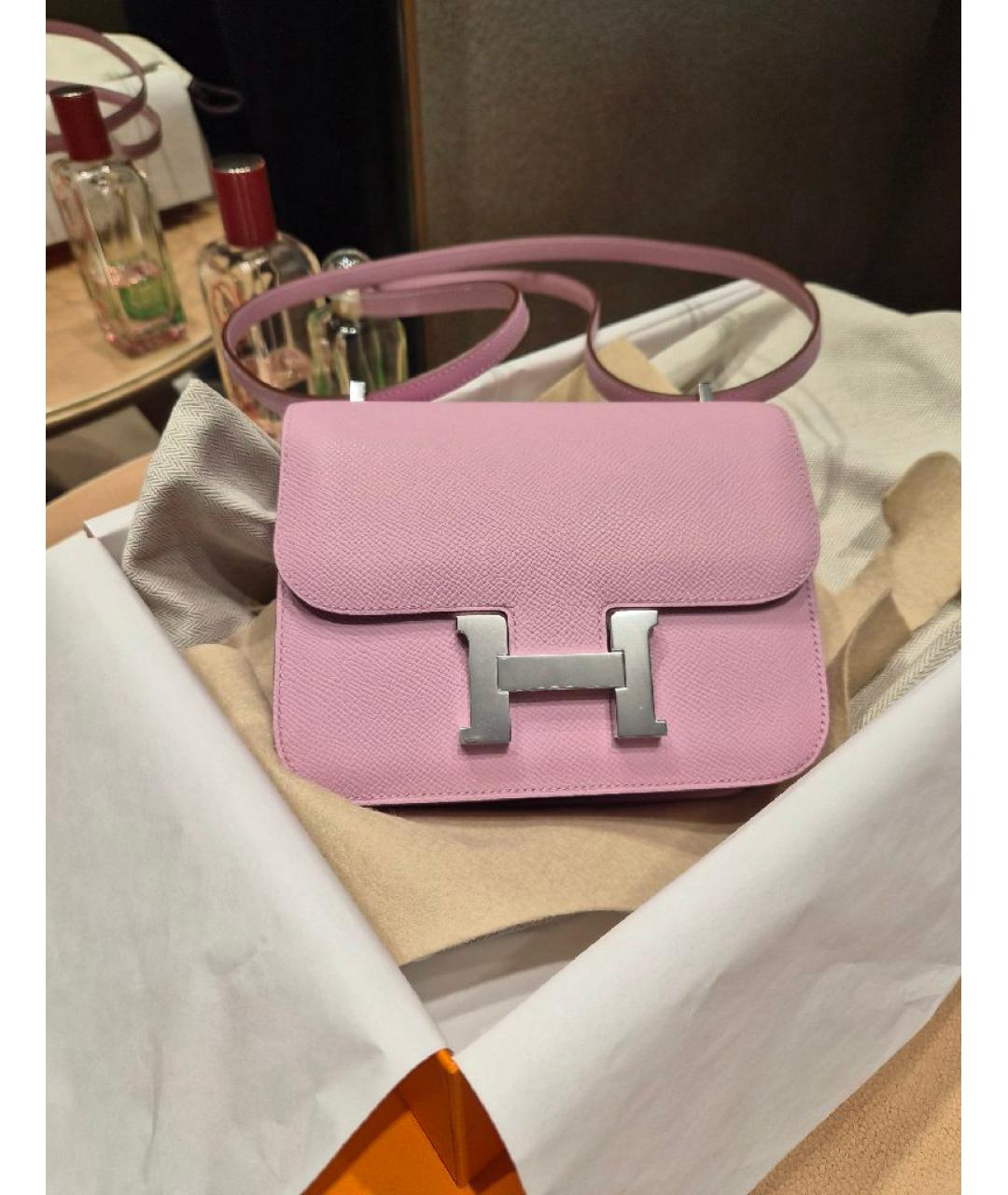 HERMES Розовая кожаная сумка через плечо, фото 5