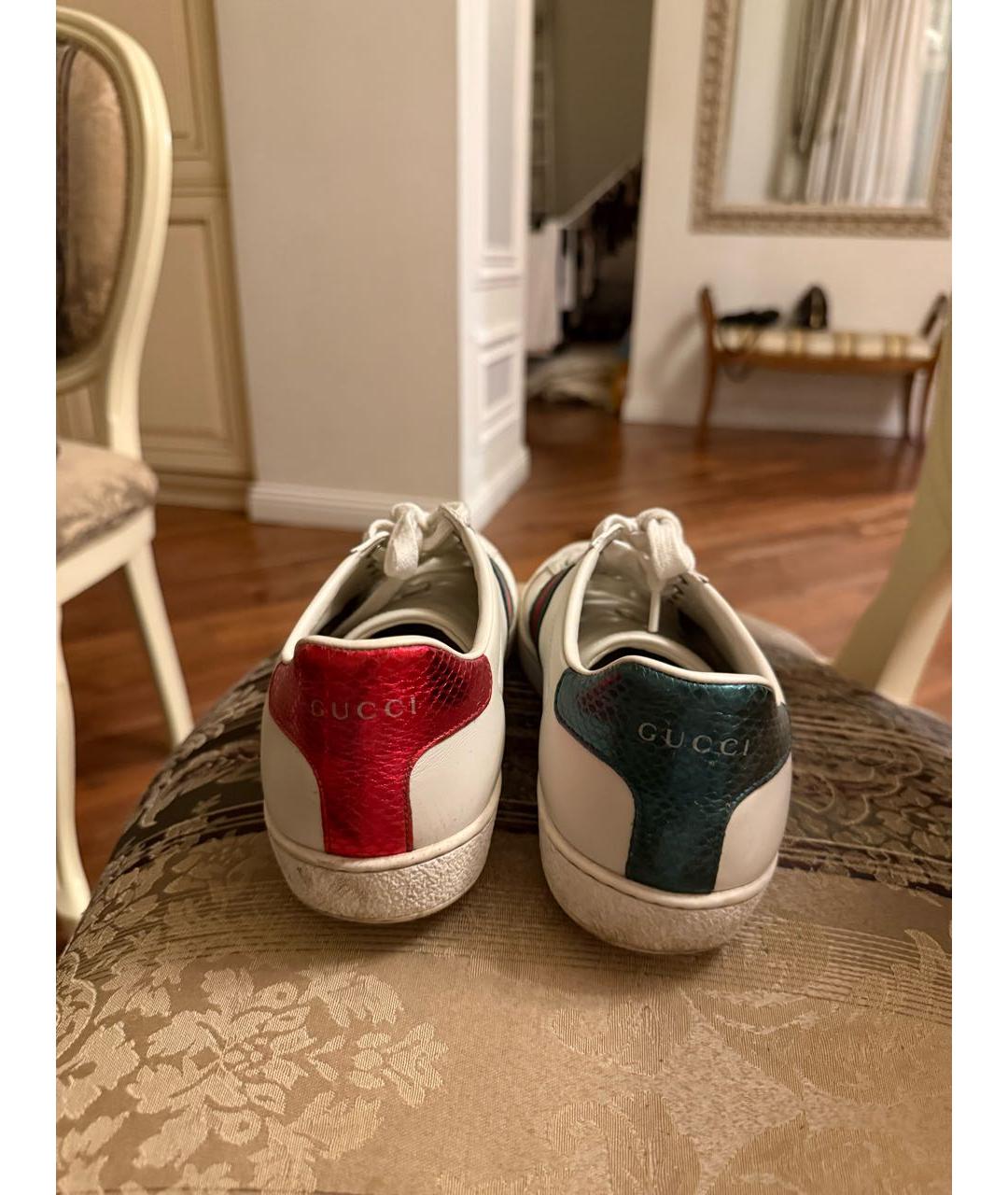 GUCCI Белые кожаные кеды, фото 4