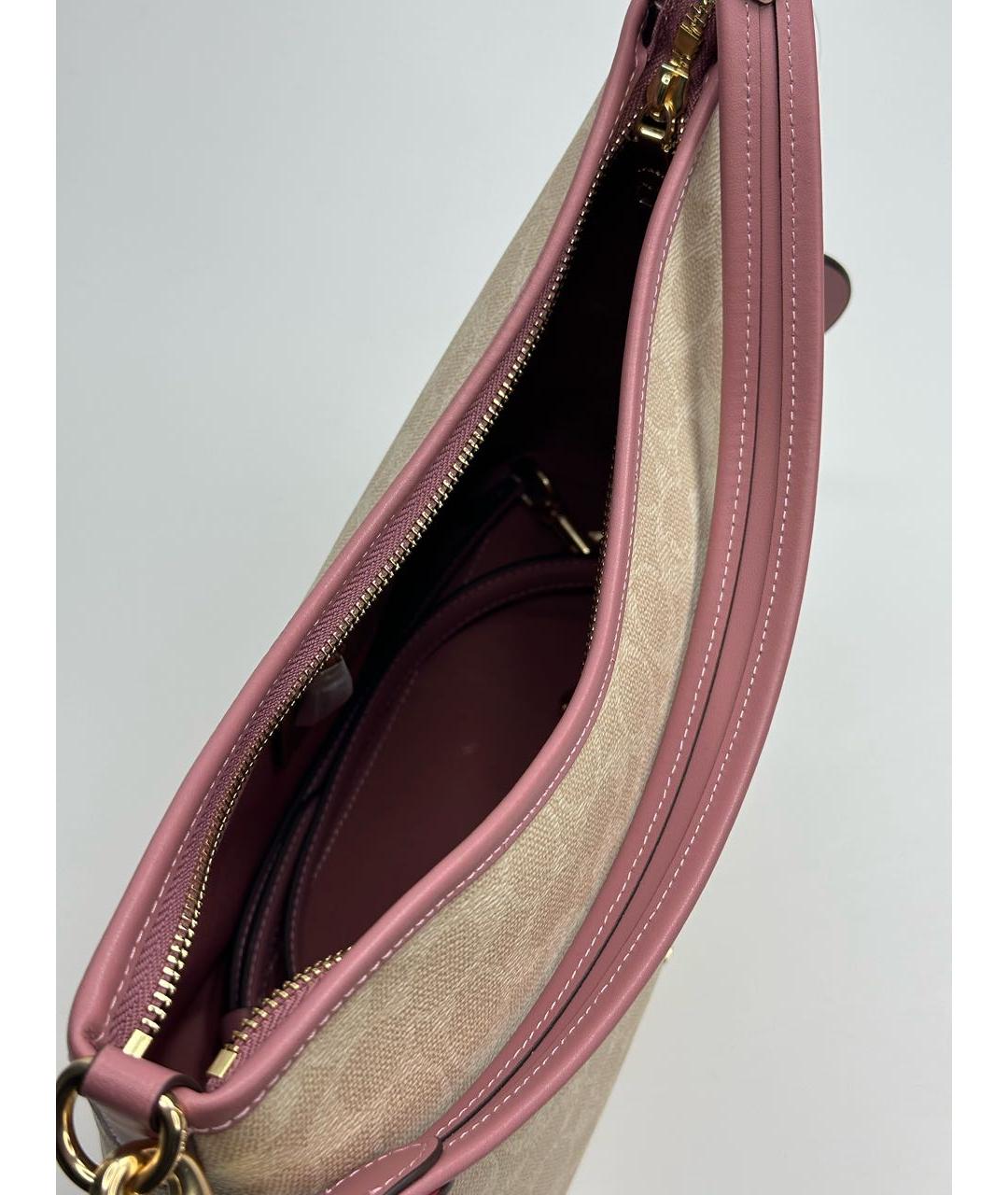 COACH Бежевая кожаная сумка через плечо, фото 4