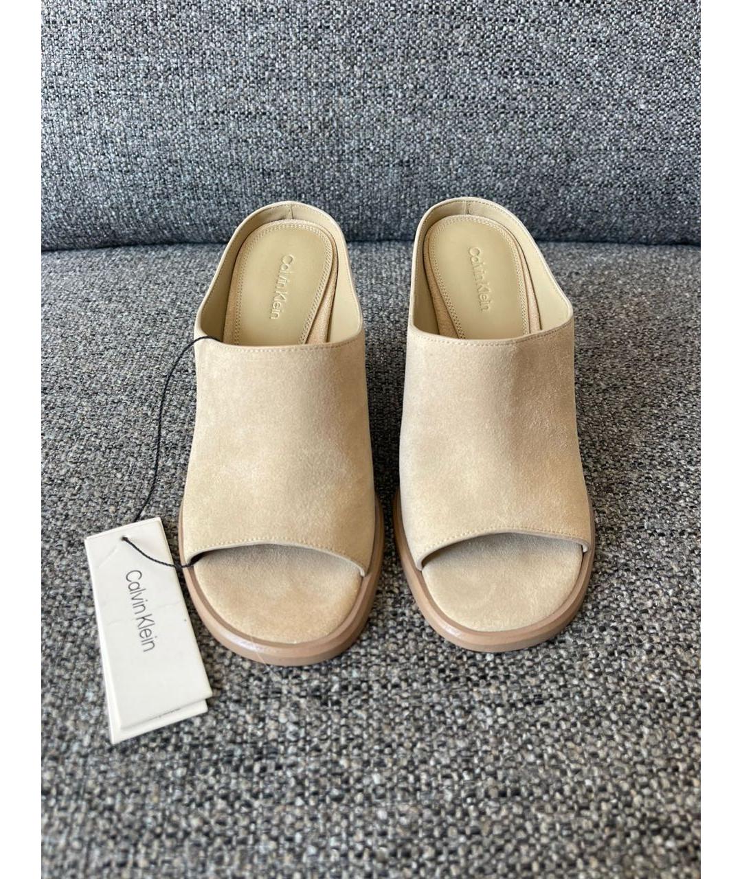 CALVIN KLEIN Бежевые замшевые мюли, фото 3