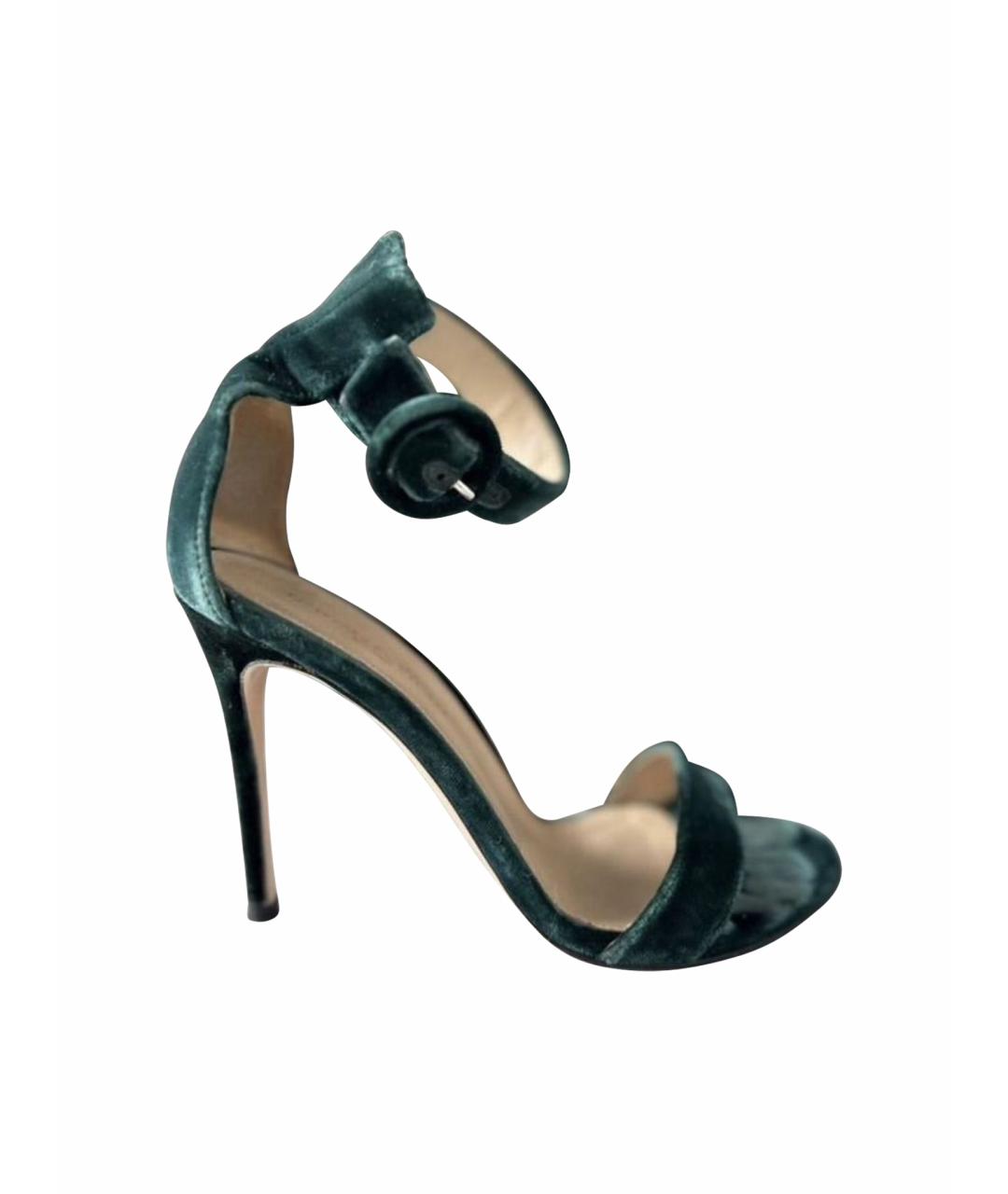 GIANVITO ROSSI Зеленые бархатные босоножки, фото 1