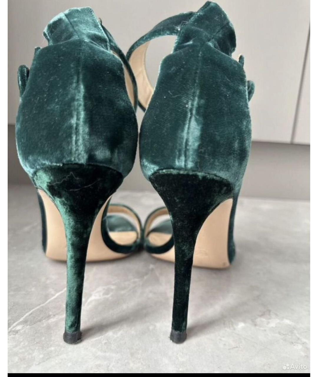 GIANVITO ROSSI Зеленые бархатные босоножки, фото 4
