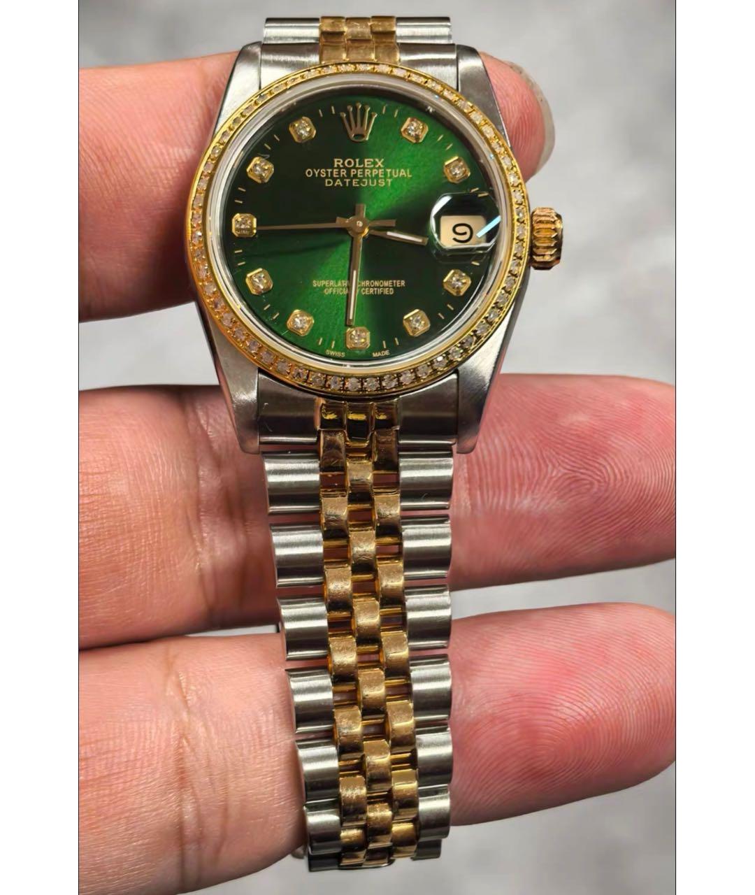 ROLEX Зеленые часы из желтого золота, фото 2