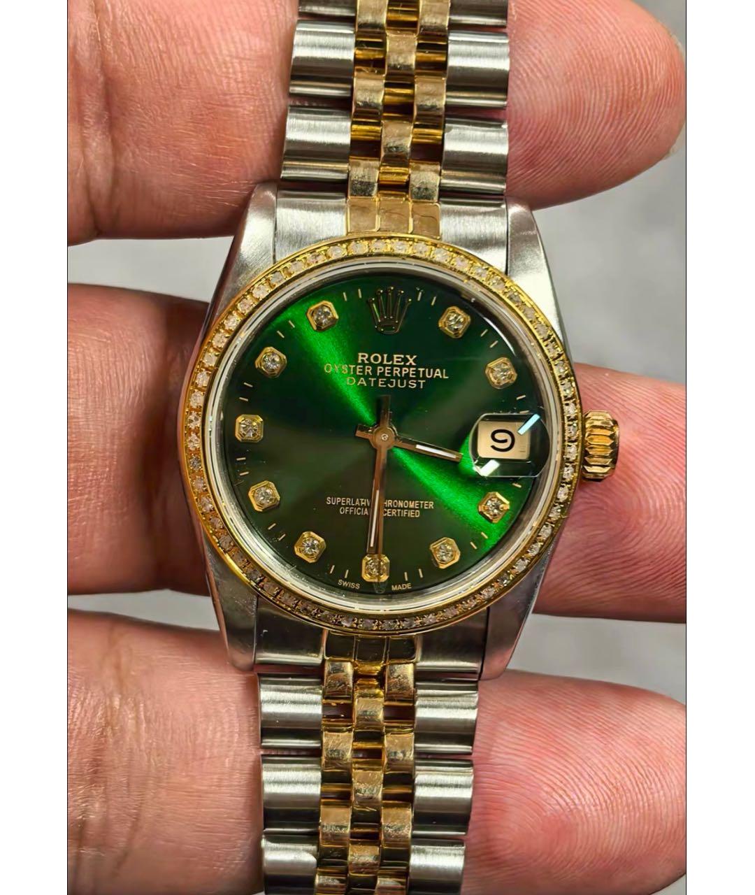 ROLEX Зеленые часы из желтого золота, фото 4