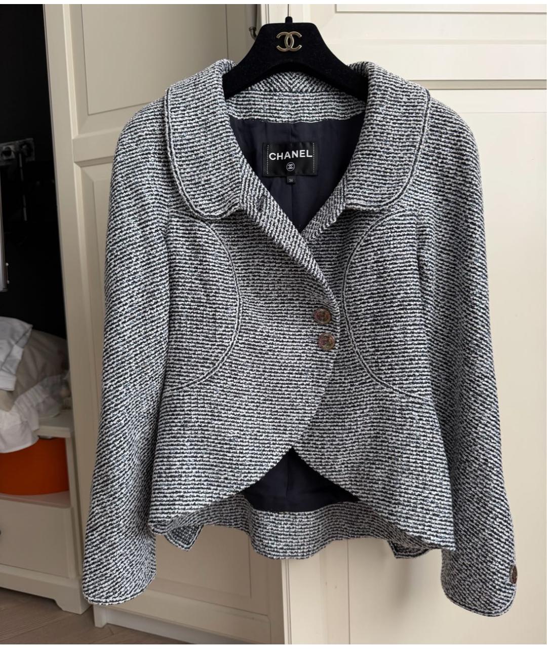 CHANEL Серый твидовый жакет/пиджак, фото 7
