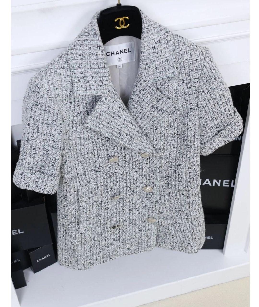 CHANEL Серый твидовый жакет/пиджак, фото 3