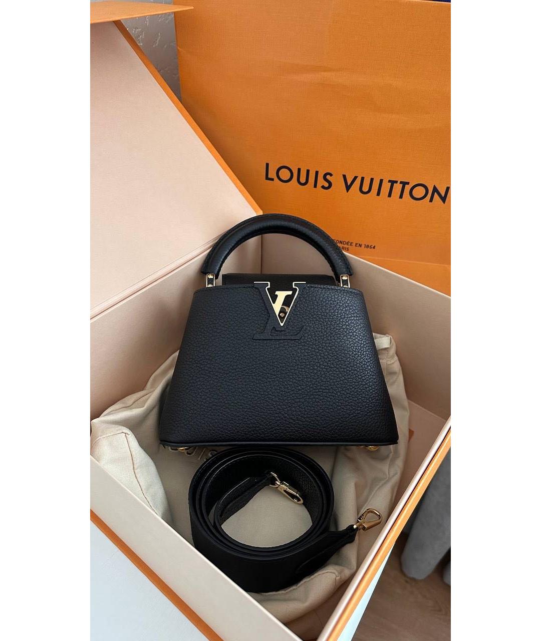 LOUIS VUITTON Черная кожаная сумка с короткими ручками, фото 5