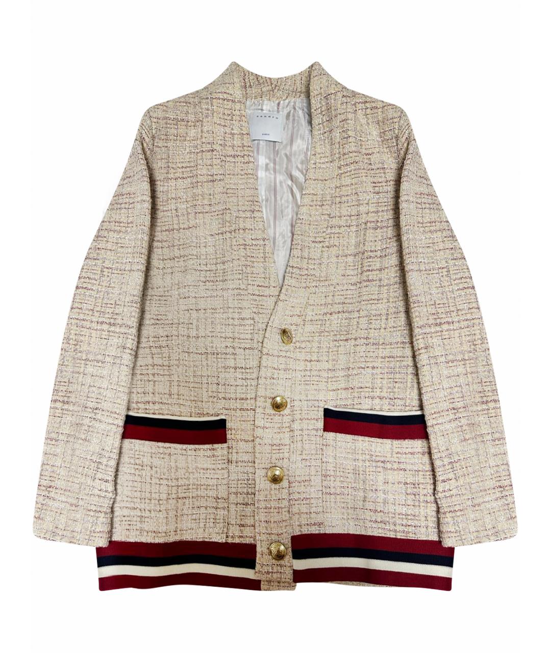 SANDRO Бежевый полиамидовый жакет/пиджак, фото 1