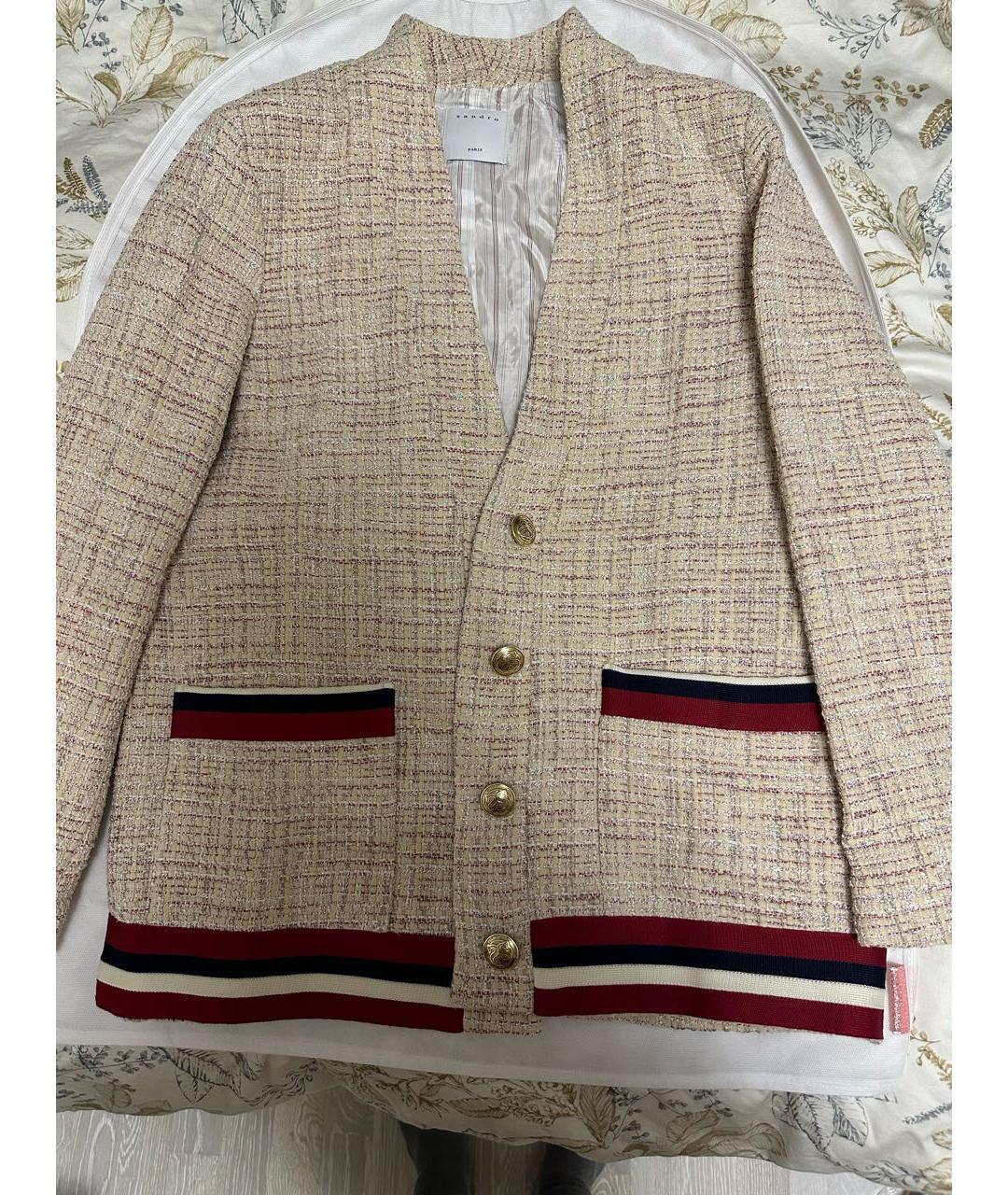 SANDRO Бежевый полиамидовый жакет/пиджак, фото 4