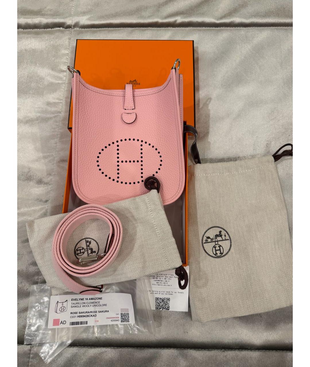 HERMES Розовая кожаная сумка через плечо, фото 3