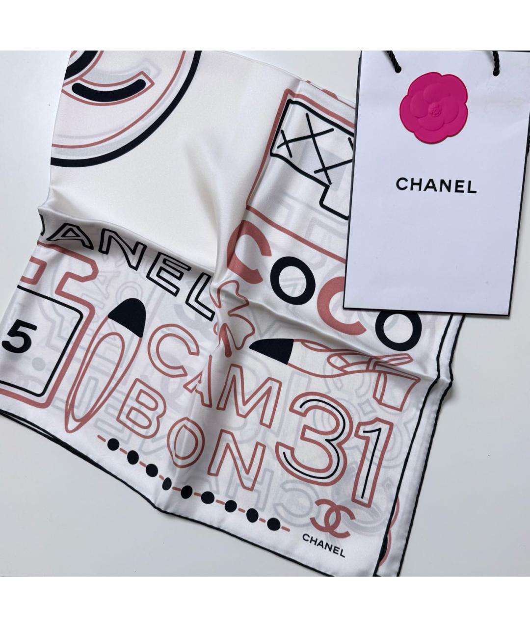 CHANEL Бежевый шелковый платок, фото 8