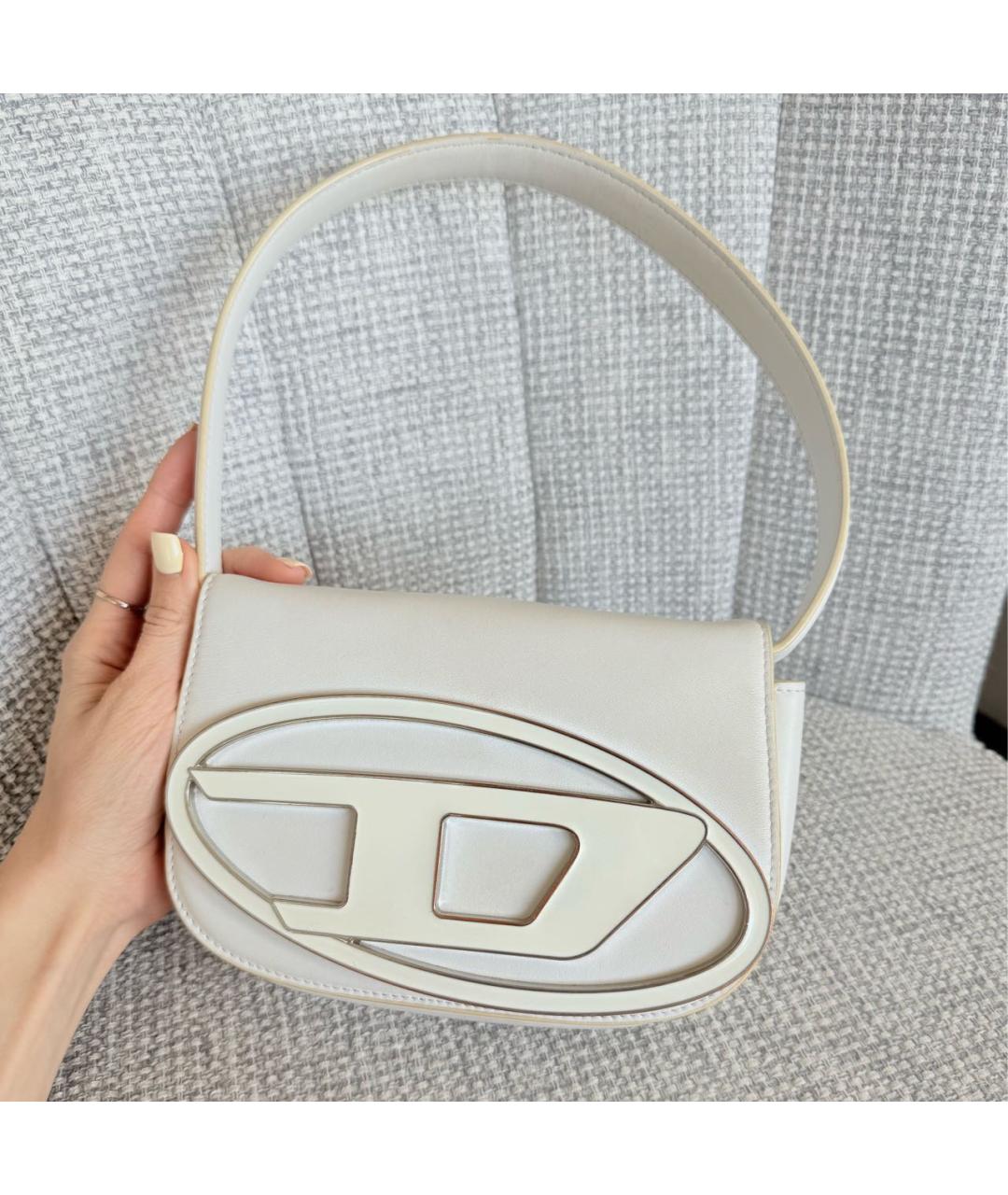 DIESEL Белая кожаная сумка с короткими ручками, фото 7