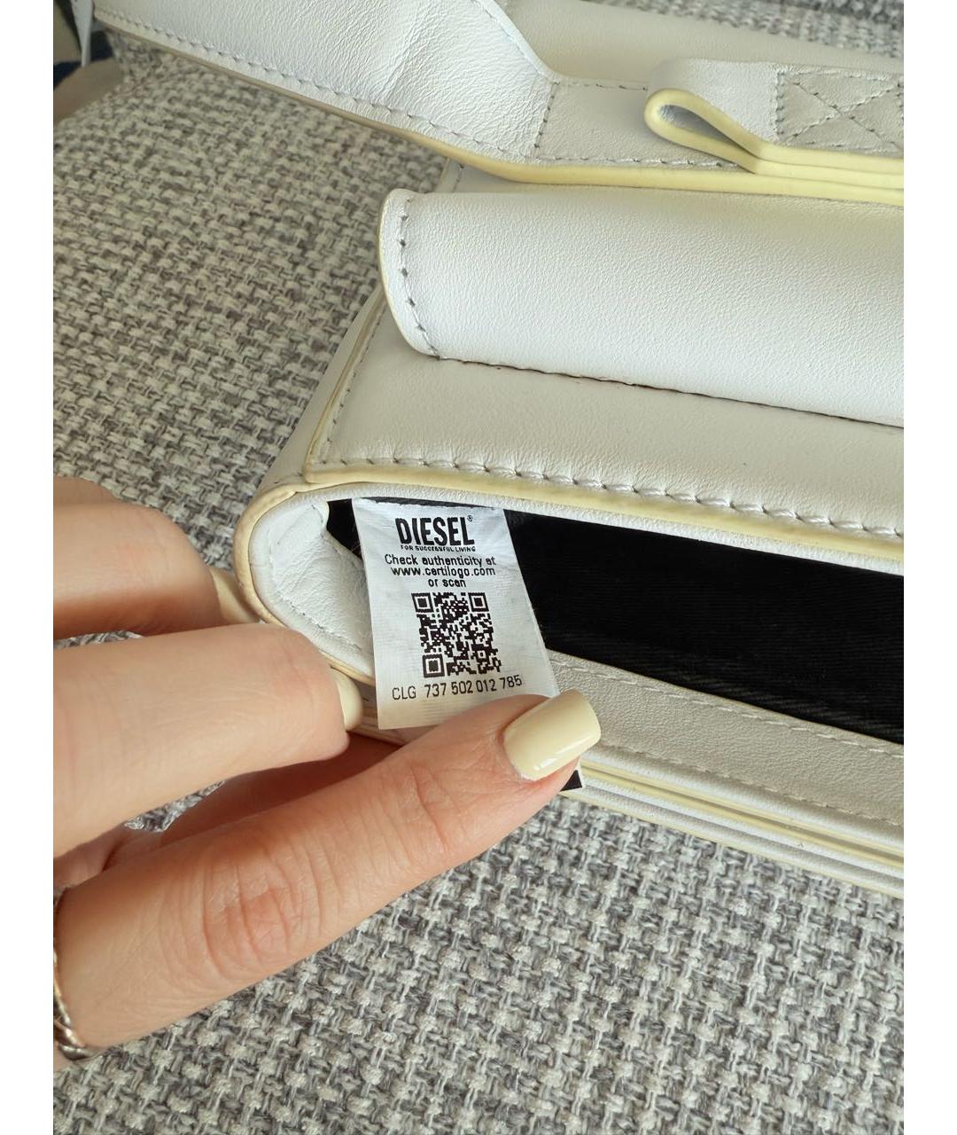 DIESEL Белая кожаная сумка с короткими ручками, фото 5