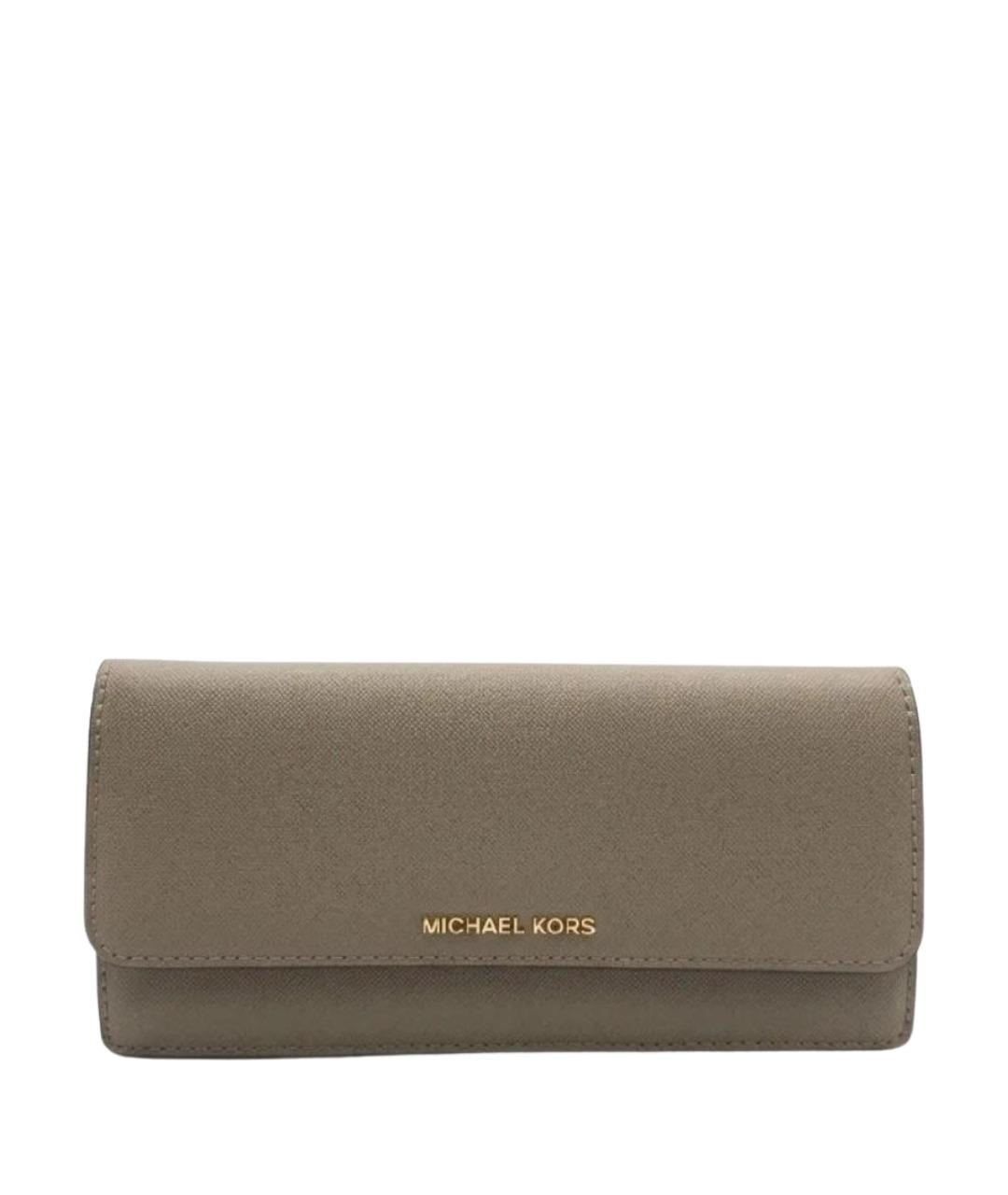 MICHAEL KORS Бежевый кожаный кошелек, фото 1