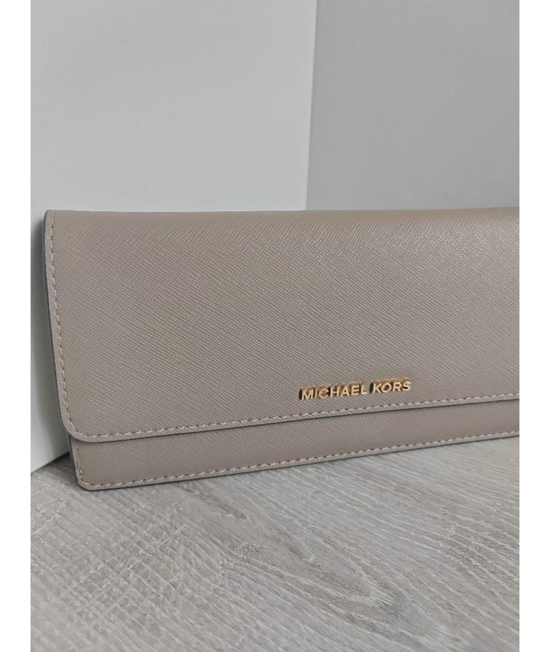 MICHAEL KORS Бежевый кожаный кошелек, фото 6