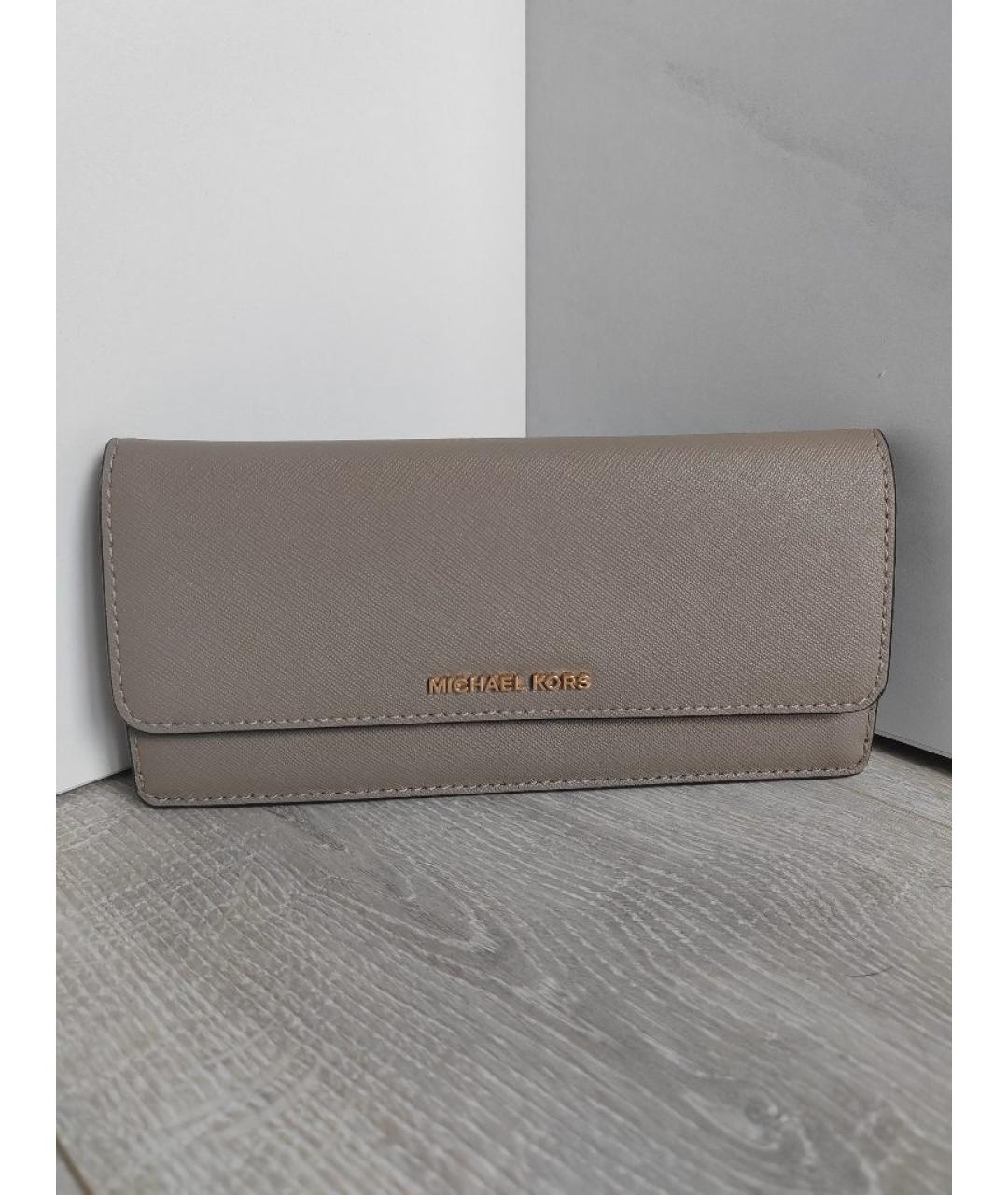 MICHAEL KORS Бежевый кожаный кошелек, фото 5