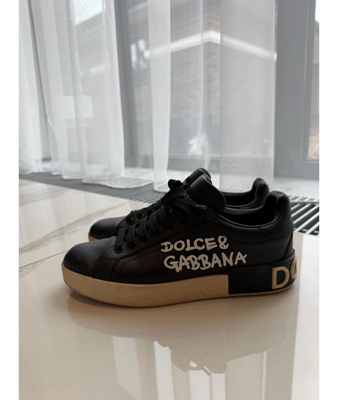 DOLCE&GABBANA Черные кожаные кеды, фото 6