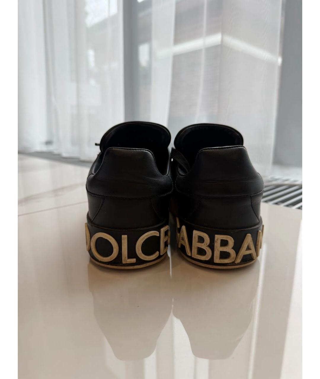 DOLCE&GABBANA Черные кожаные кеды, фото 3