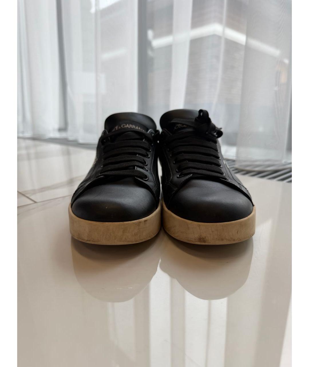 DOLCE&GABBANA Черные кожаные кеды, фото 4