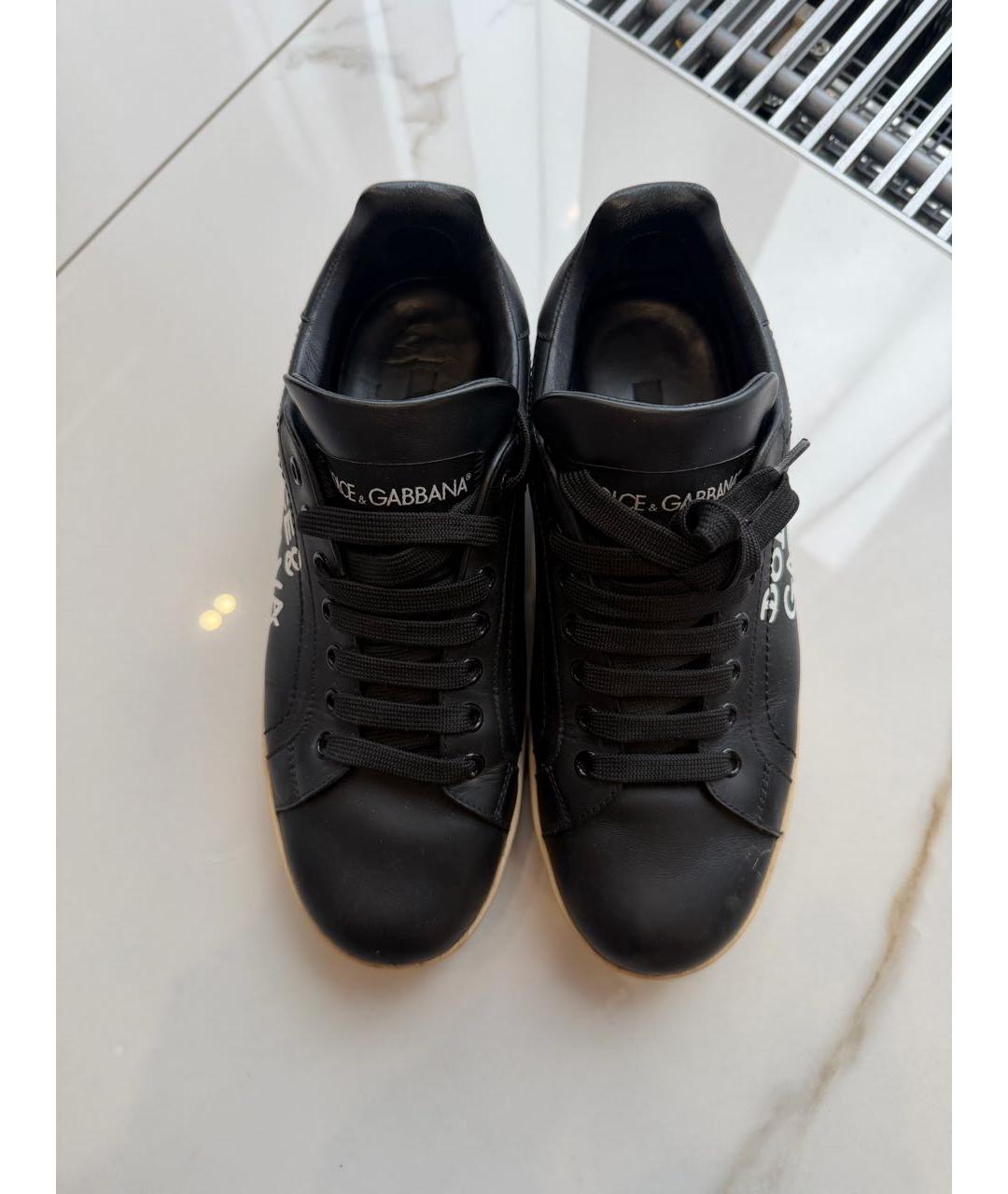 DOLCE&GABBANA Черные кожаные кеды, фото 2