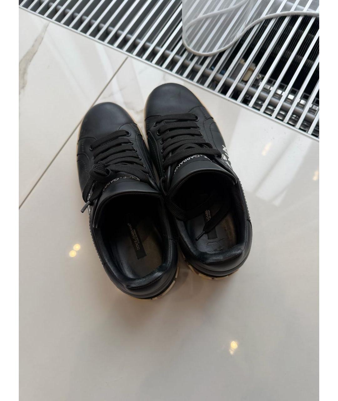 DOLCE&GABBANA Черные кожаные кеды, фото 5