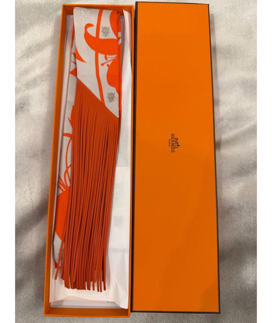 HERMES Оранжевый шелковый шарф, фото 3