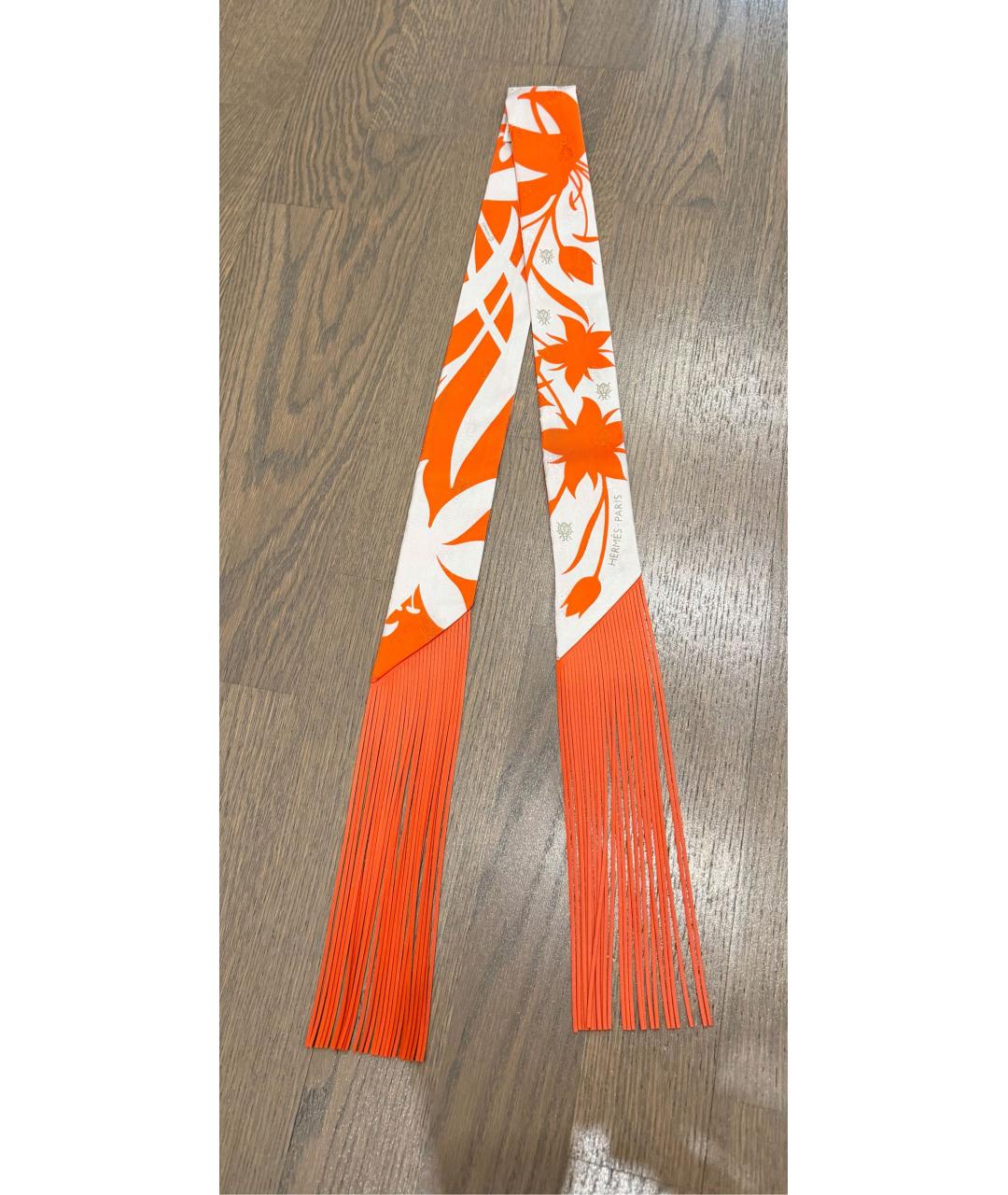 HERMES Оранжевый шелковый шарф, фото 6