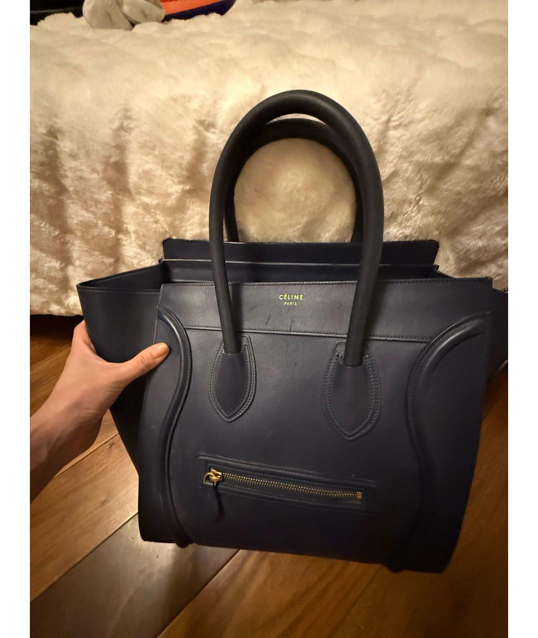 CELINE Темно-синяя кожаная сумка тоут, фото 5