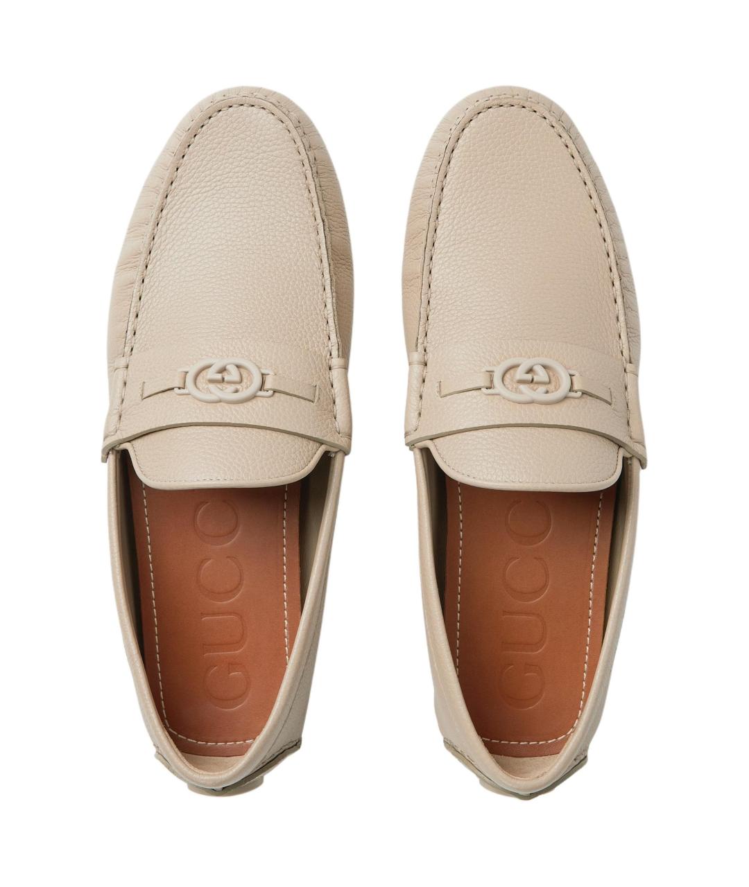 GUCCI Бежевые кожаные лоферы, фото 4