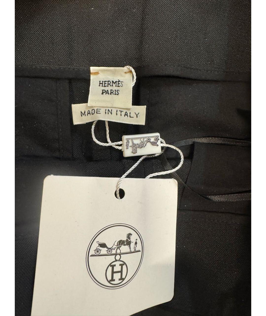 HERMES Черные шерстяные прямые брюки, фото 3