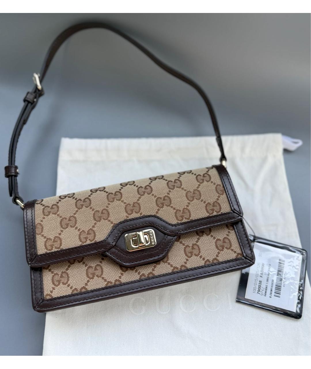 GUCCI Коричневая кожаная сумка с короткими ручками, фото 5