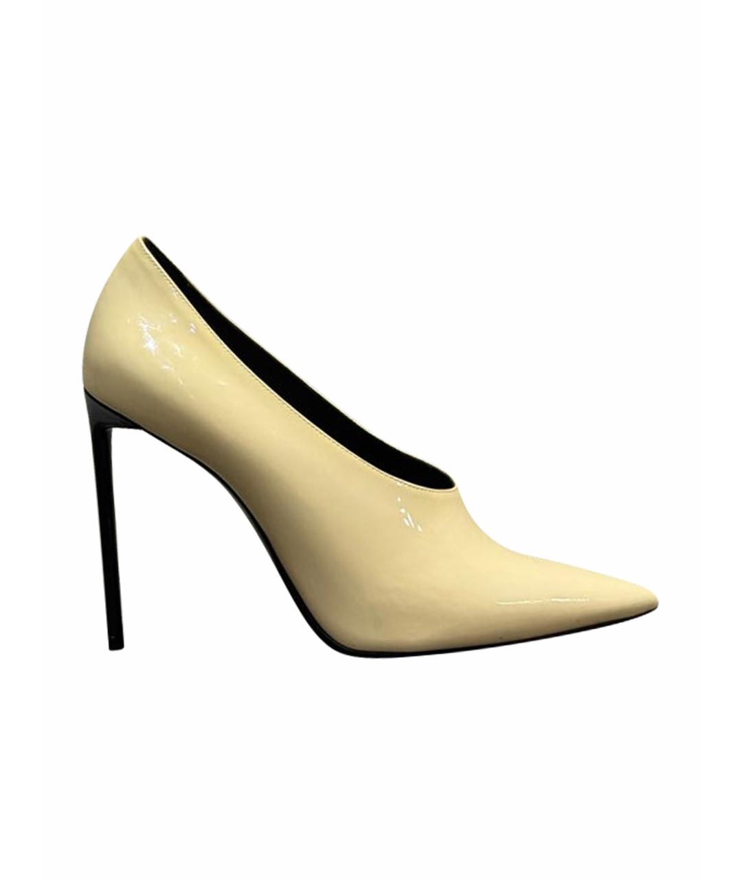 SAINT LAURENT Бежевые ботильоны из лакированной кожи, фото 1