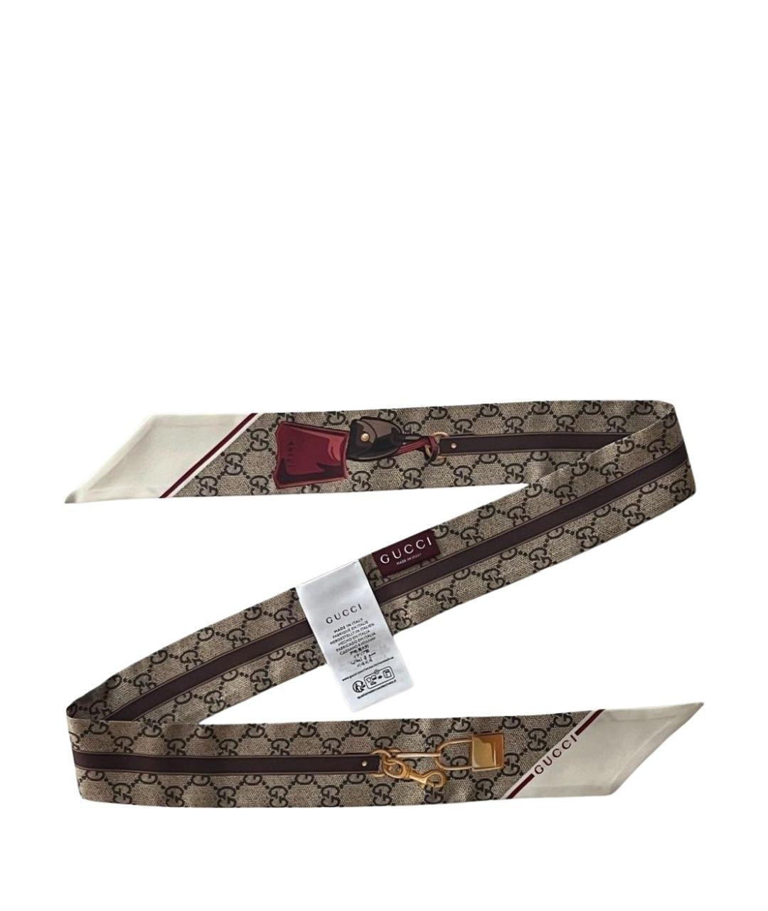 GUCCI Бежевый шелковый шарф, фото 2