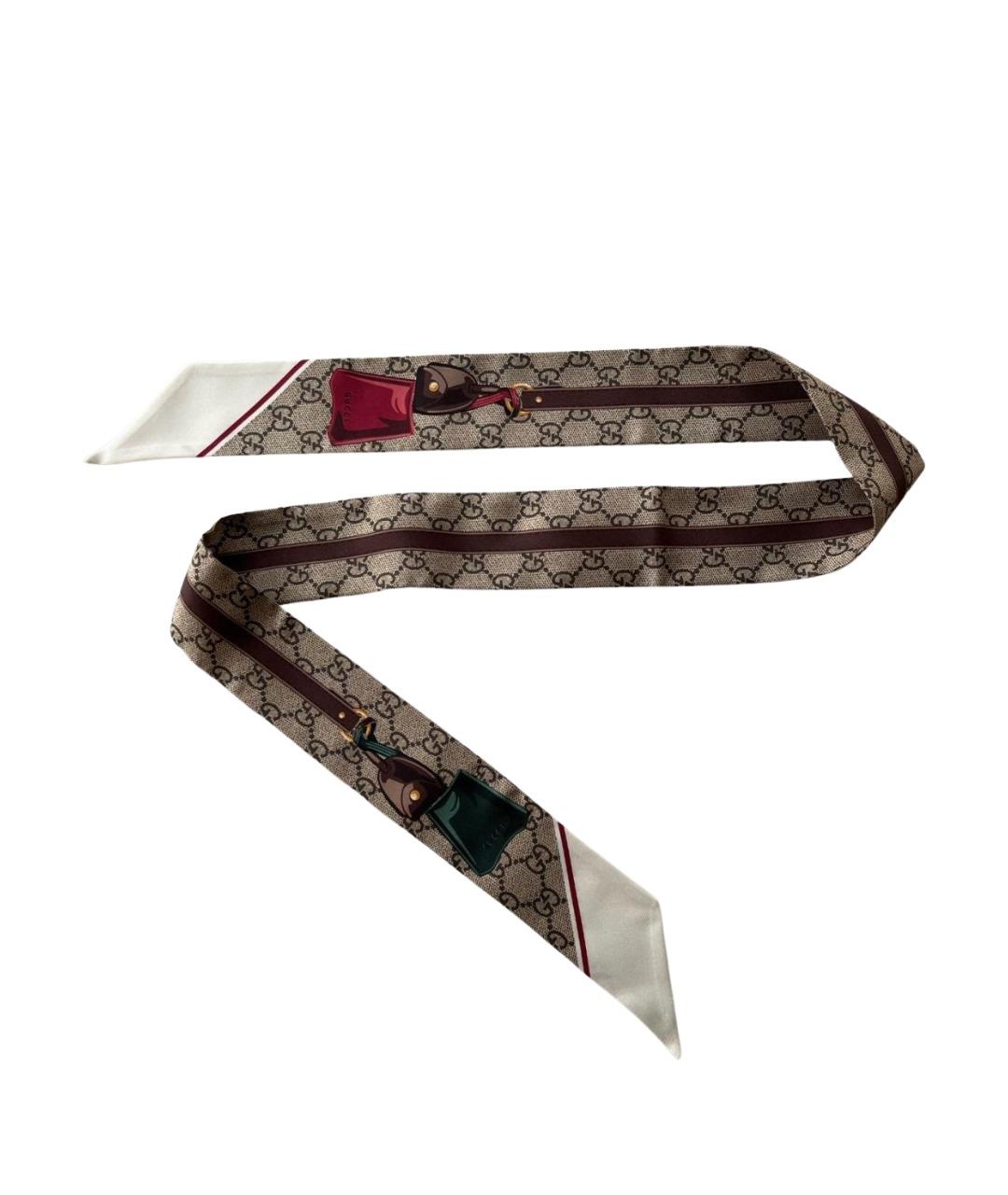 GUCCI Бежевый шелковый шарф, фото 1