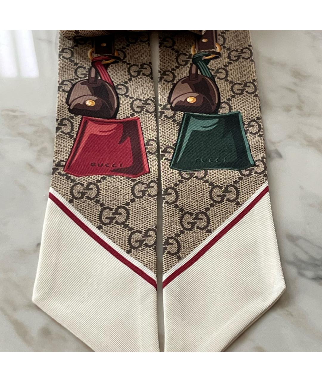 GUCCI Бежевый шелковый шарф, фото 3