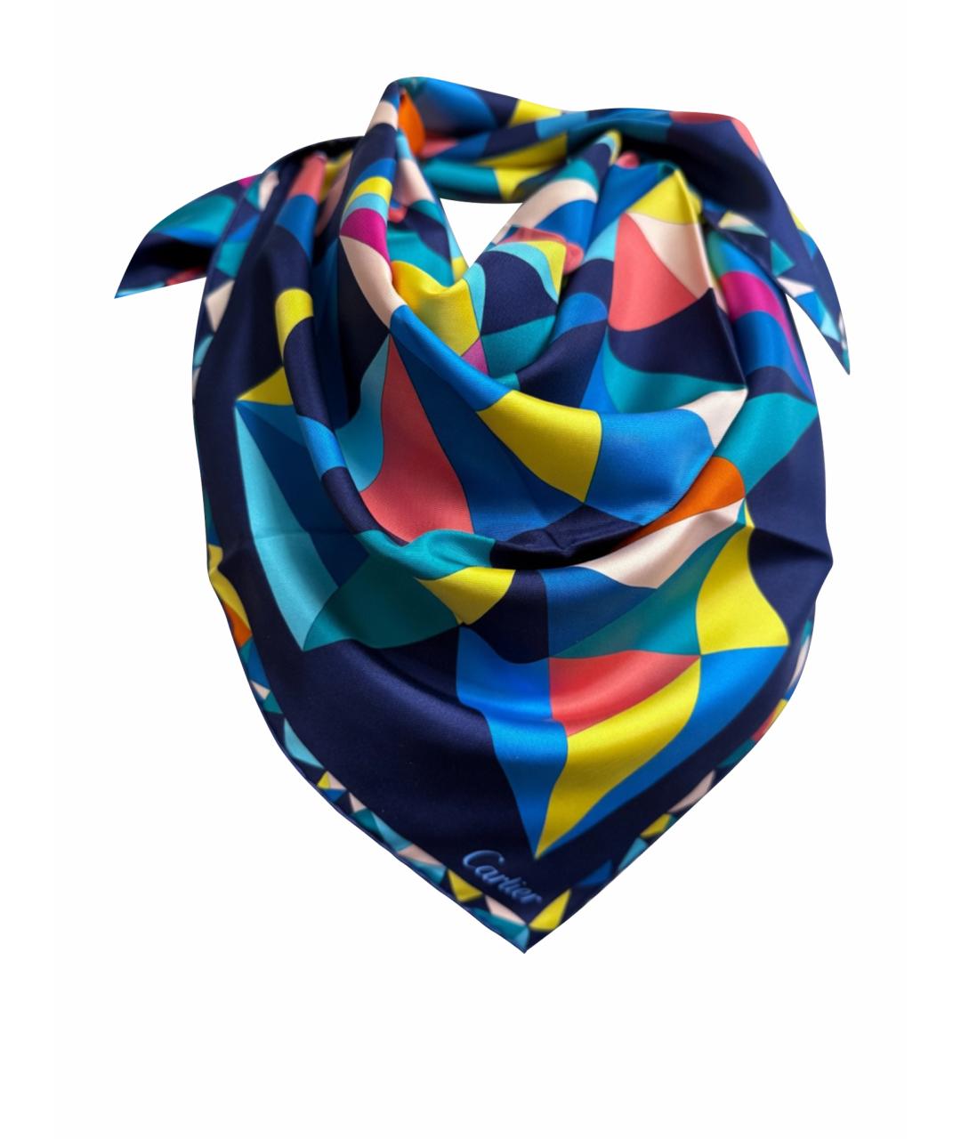 CARTIER Синий шелковый платок, фото 1