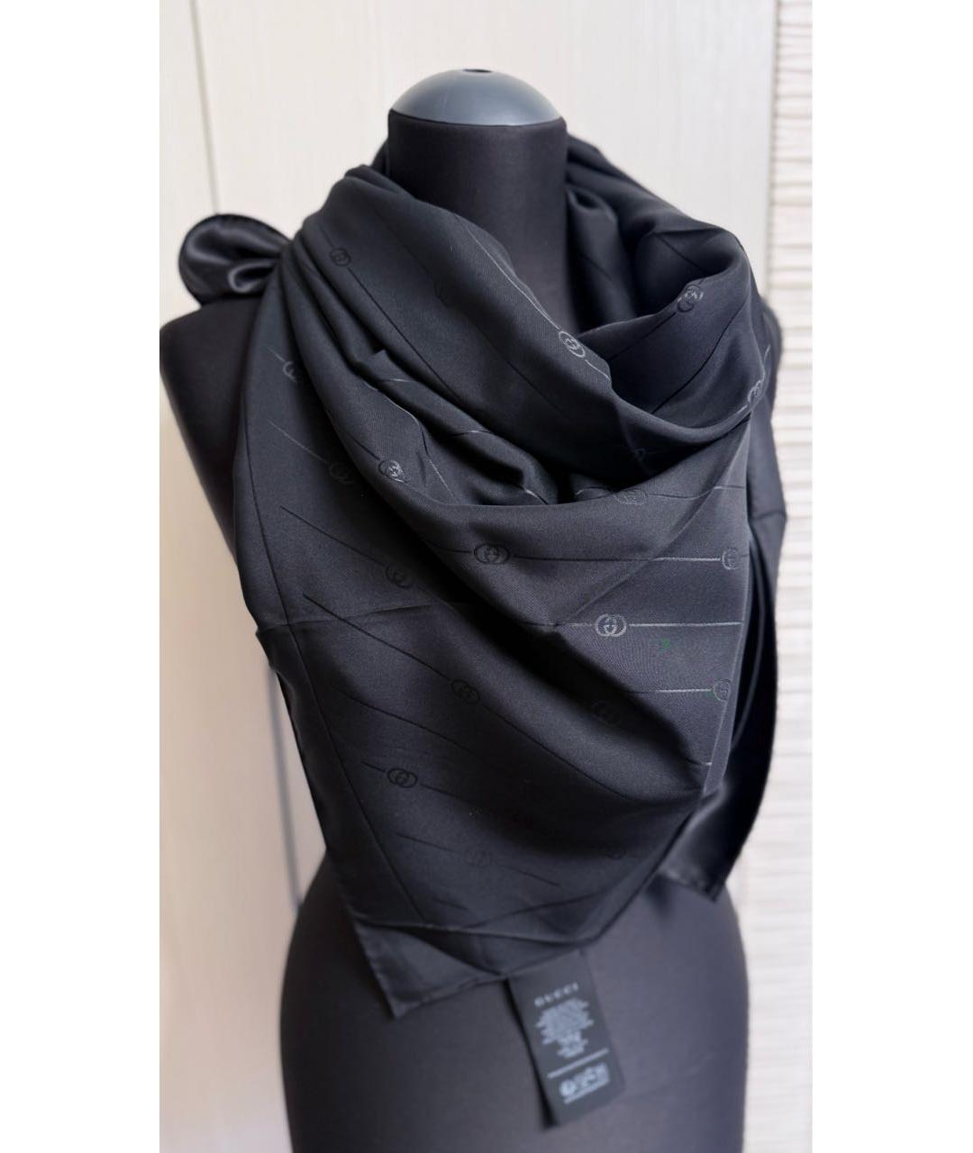GUCCI Черный шелковый платок, фото 3