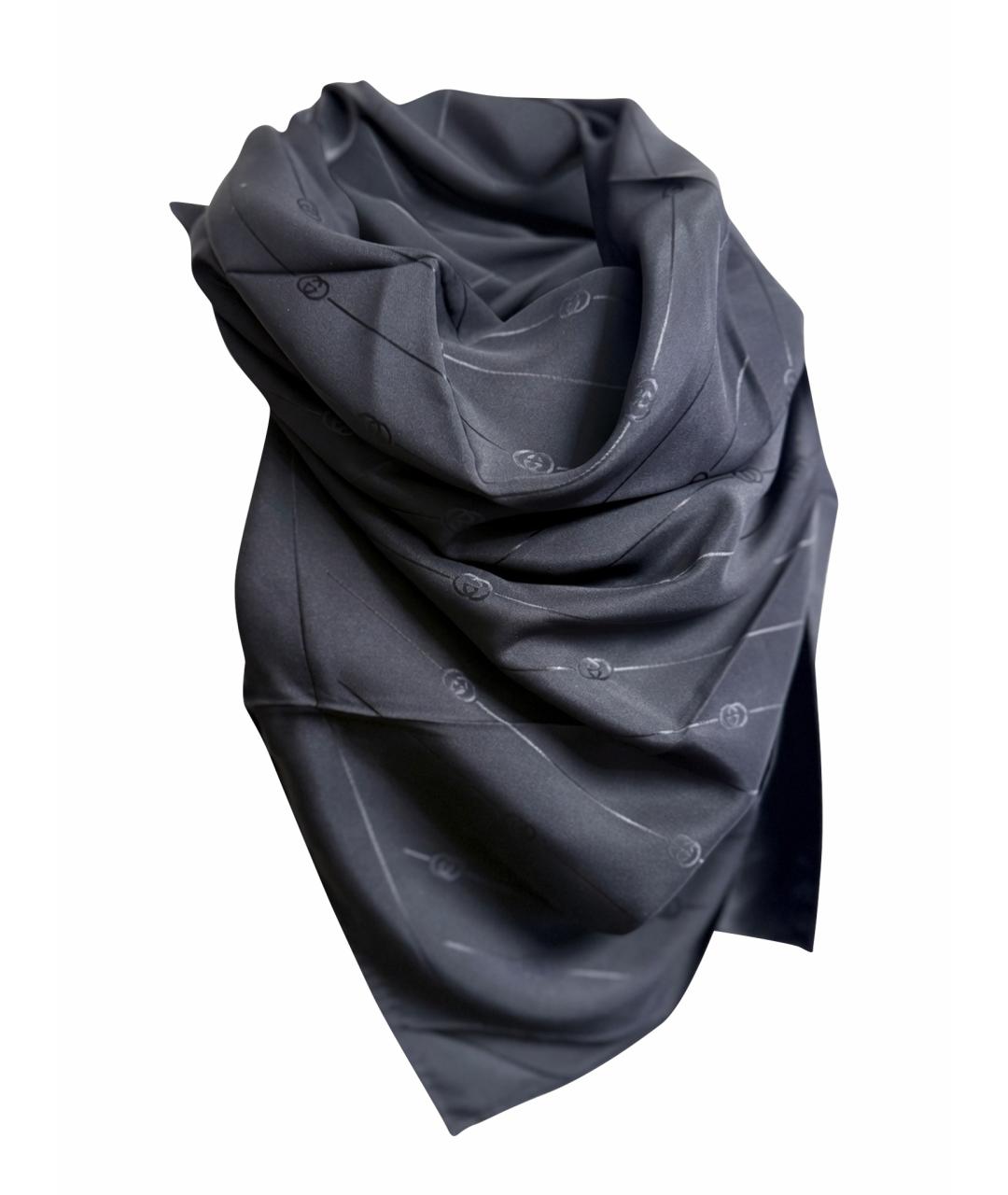 GUCCI Черный шелковый платок, фото 1