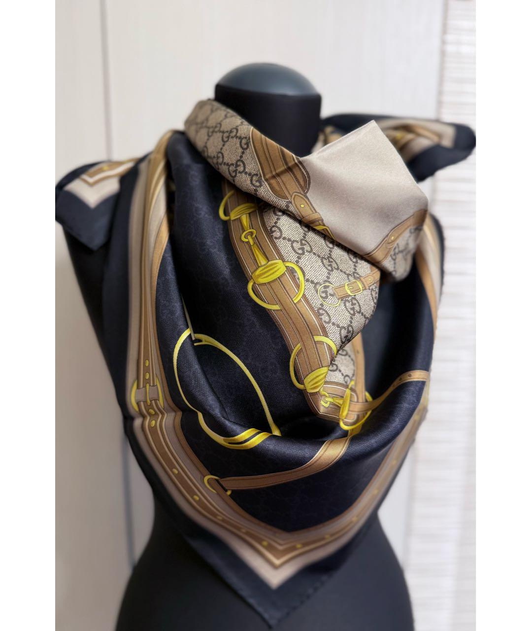 GUCCI Коричневый шелковый платок, фото 2