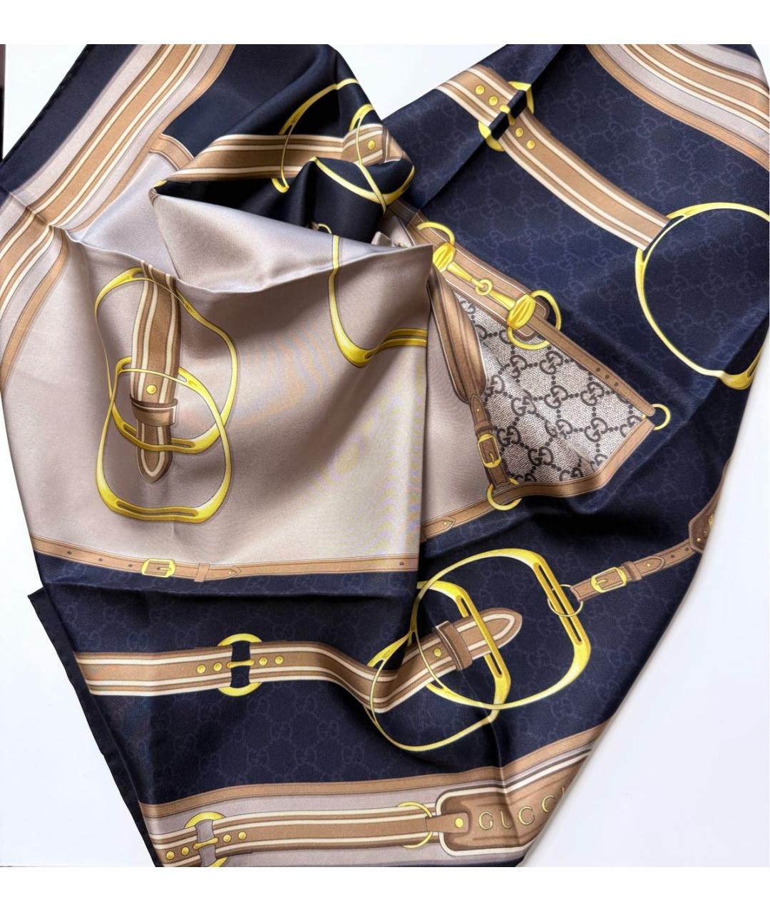 GUCCI Коричневый шелковый платок, фото 3