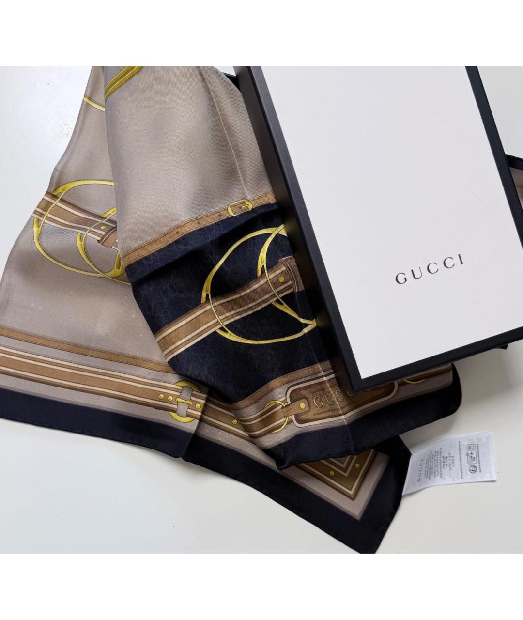 GUCCI Коричневый шелковый платок, фото 7