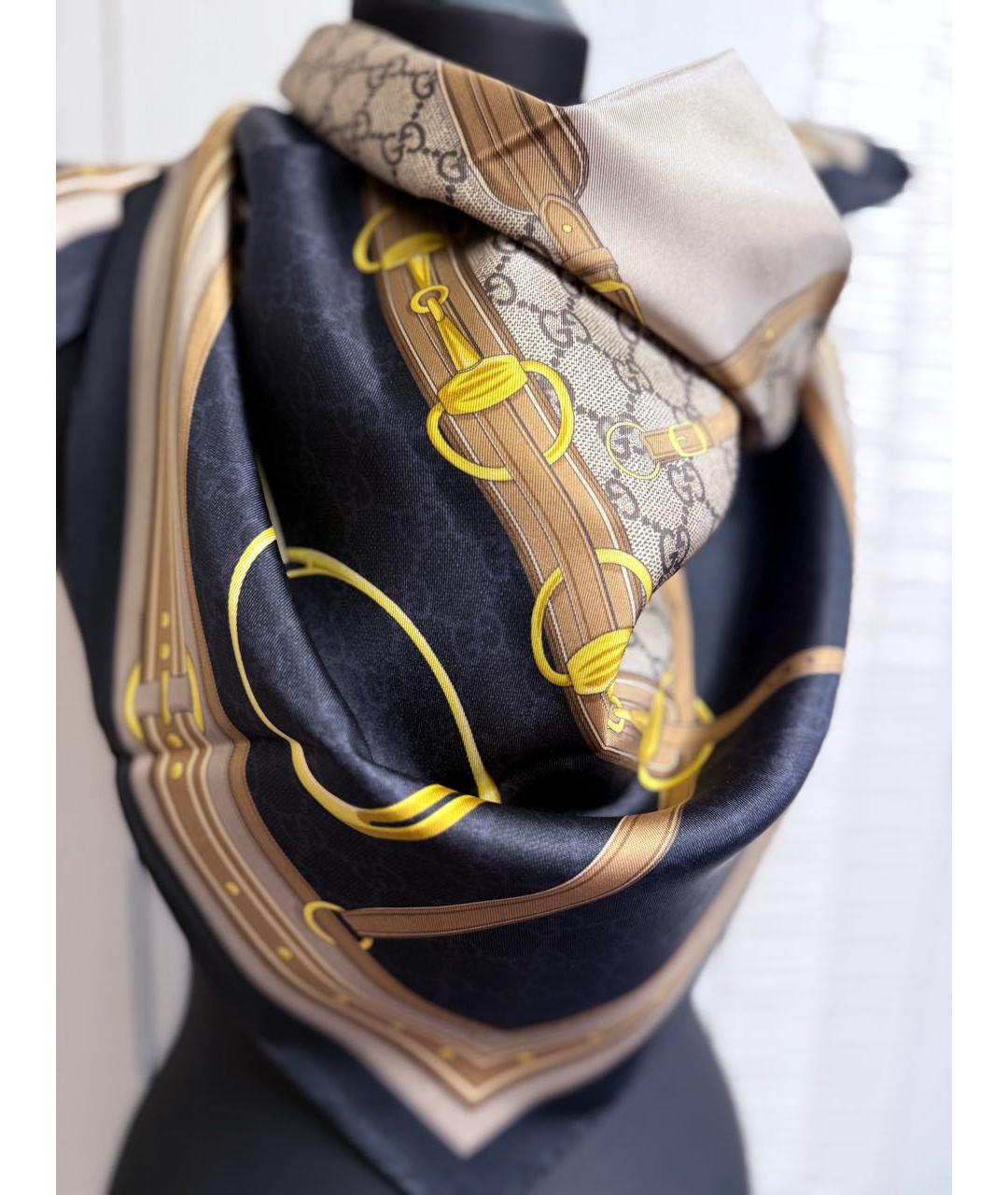 GUCCI Коричневый шелковый платок, фото 8