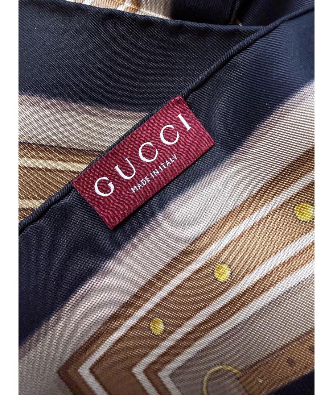 GUCCI Коричневый шелковый платок, фото 6